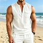 Men's Linen Sleeveless Vest with Button Pocket