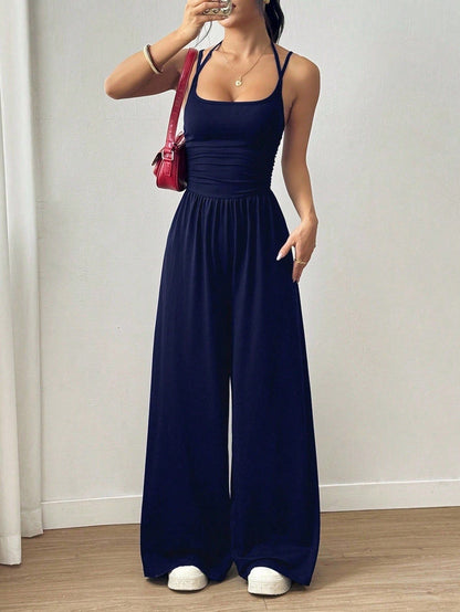 Womens Strapless Wide-Leg Jumpsuit