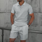 Waffle Fabric Men's Short Sleeve Polo Suit