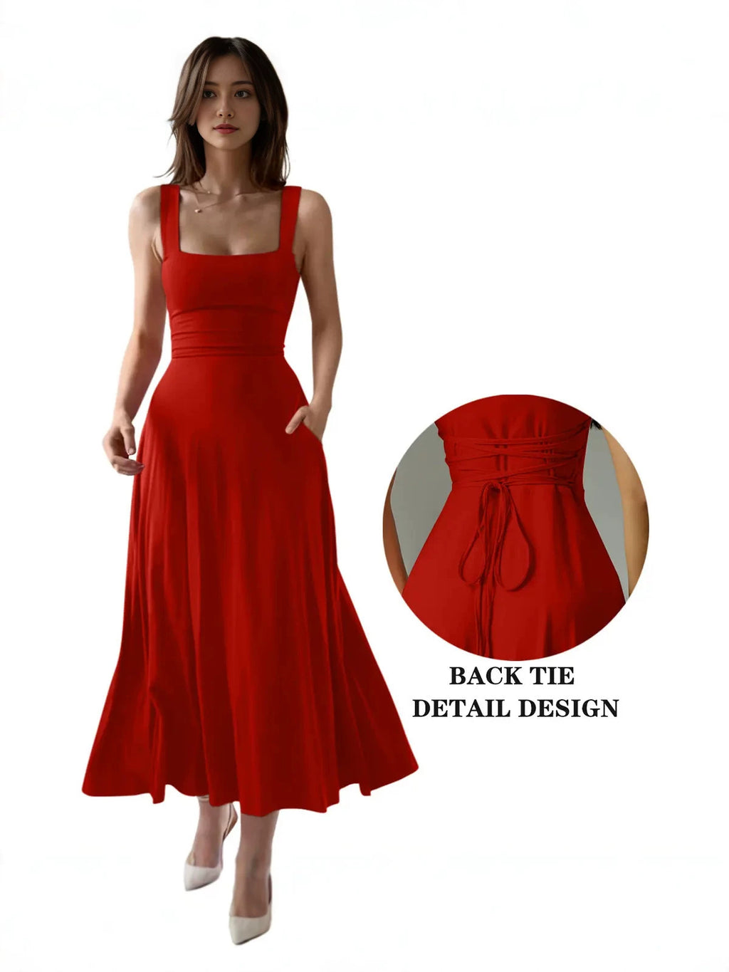 Elegant Sleeveless A-Line Long Dress with Adjustable Waist