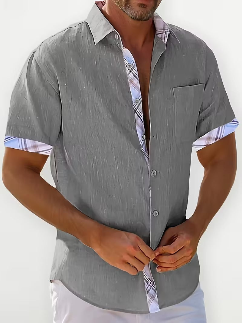 Summer European and American Printed Short-Sleeved Shirt Men's Loose Large Size Casual Lapel Shirt Top