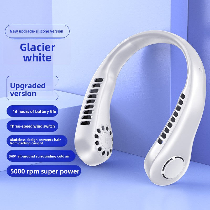USB Rechargeable Neck Hanging Fan with Silent Bladeless Design