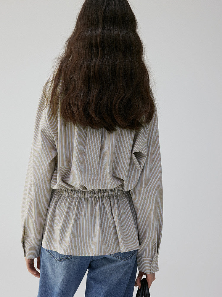 Womens V-Neck Striped Loose-Fit Blouse