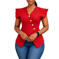 Womens V-Neck Ruffle Sleeve Blouse