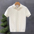 Mens Textured V-Neck Polo Shirt