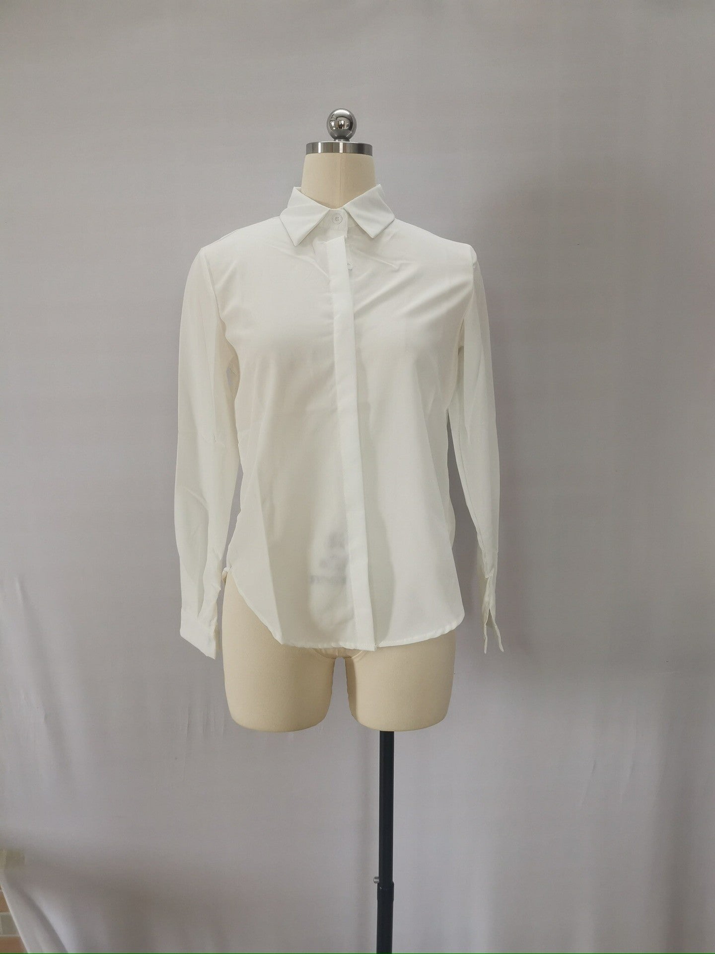 Womens Long Sleeve V-Neck Button Shirt
