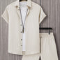 Men's Striped Short-Sleeve Shirt and Drawstring Shorts Set