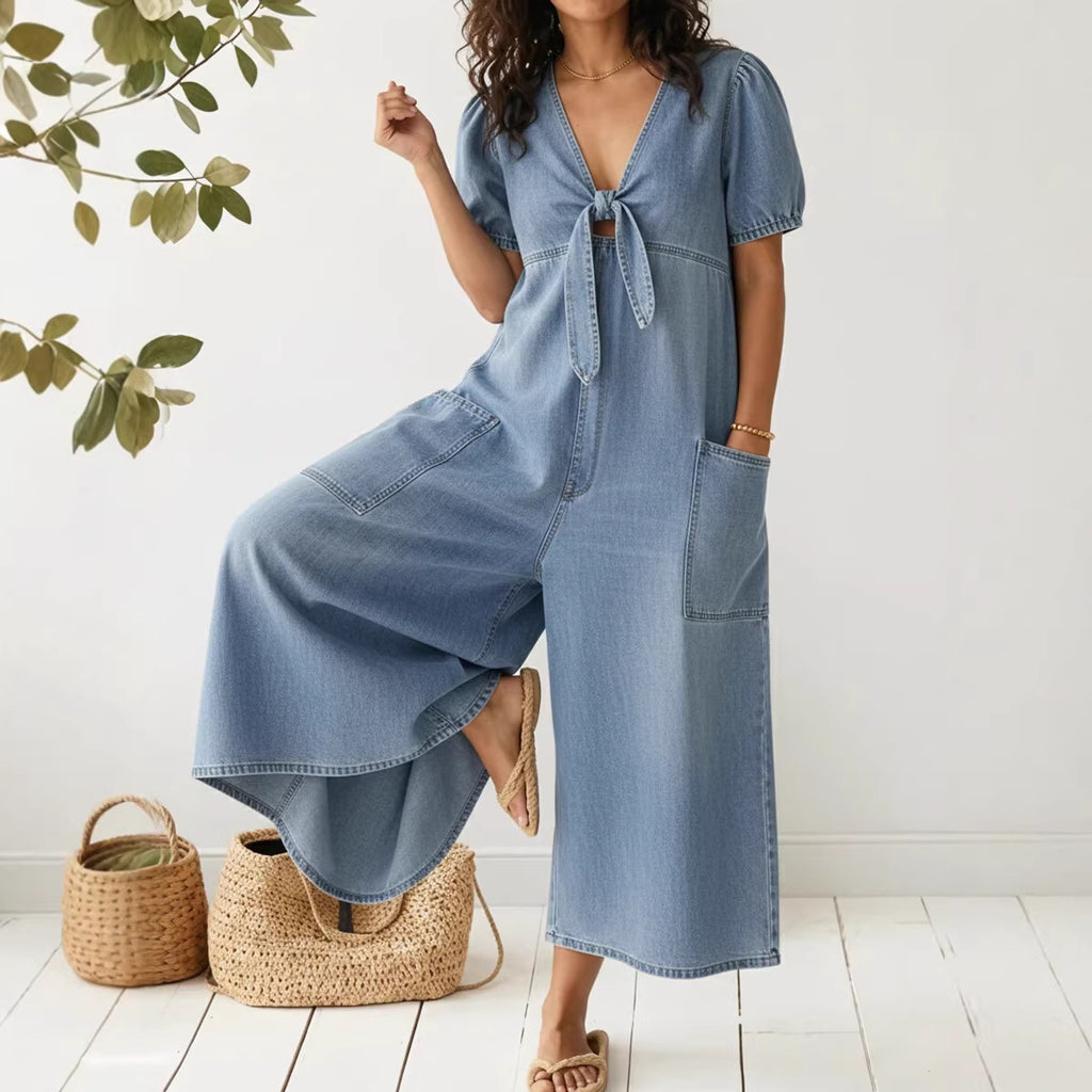 Womens Denim V-Neck Casual Dress