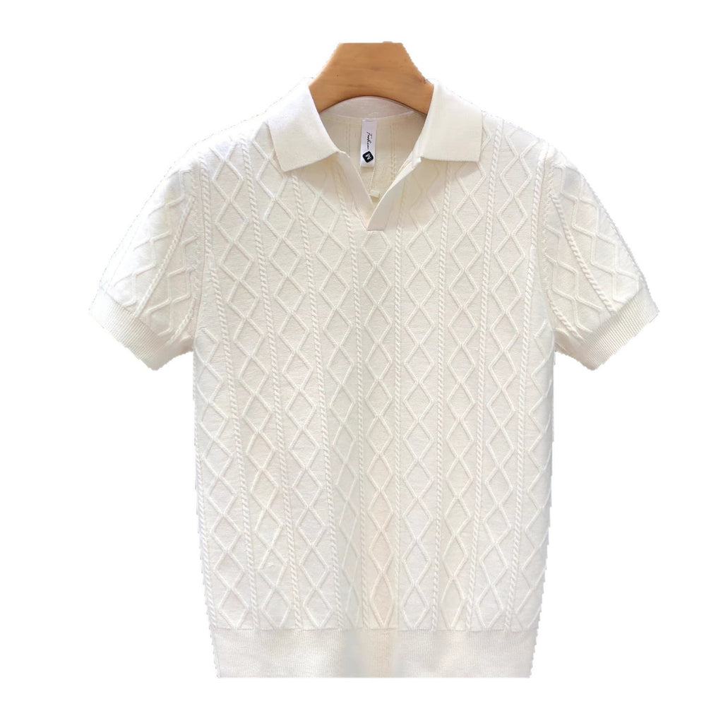 Mens Textured V-Neck Polo Shirt