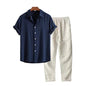 Mens Casual Short Sleeve Shirt and Long Pants Set