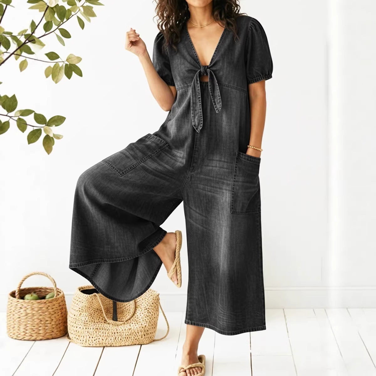 Womens Denim V-Neck Casual Dress