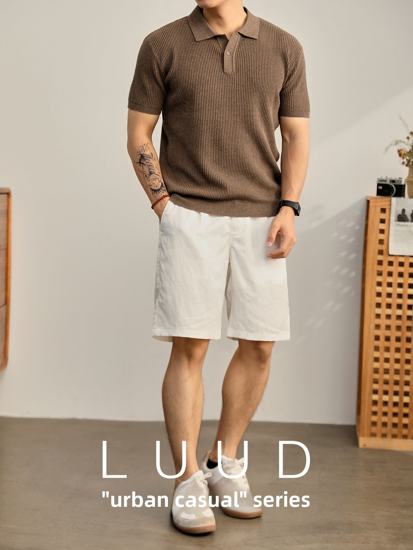 Ribbed Knit Polo Shirt