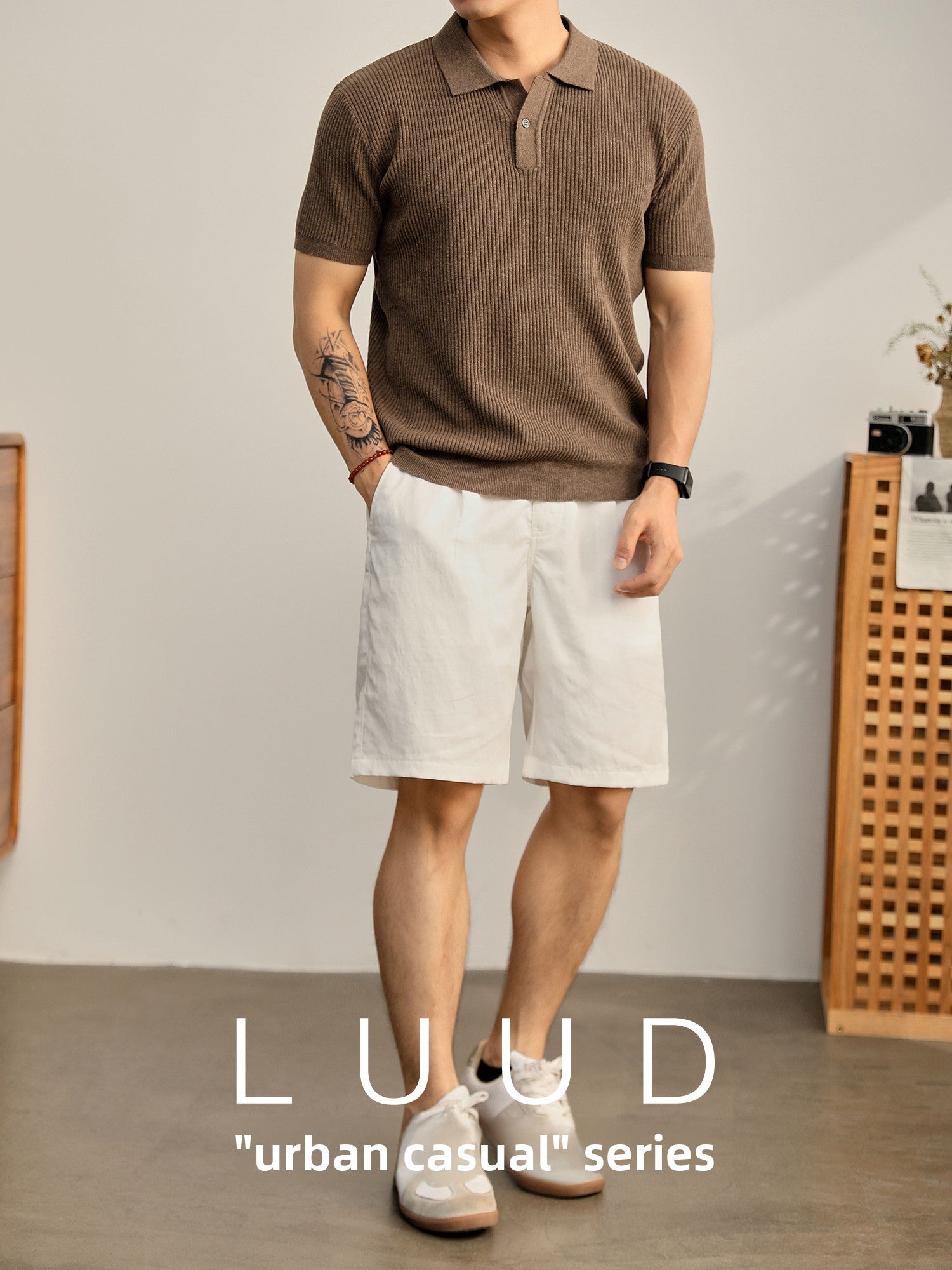 Ribbed Knit Polo Shirt