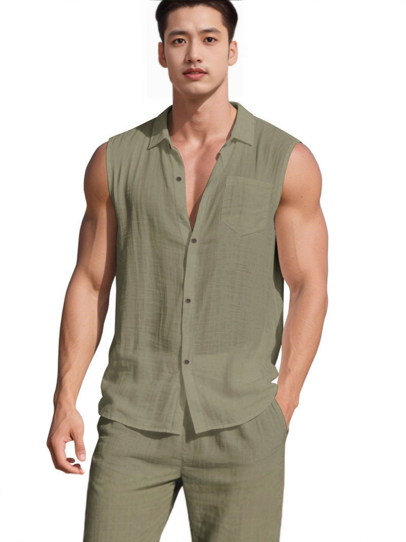 Men's Sleeveless Linen Shirt Vest