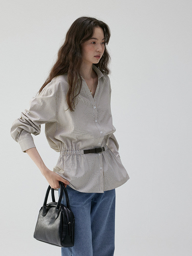 Womens V-Neck Striped Loose-Fit Blouse