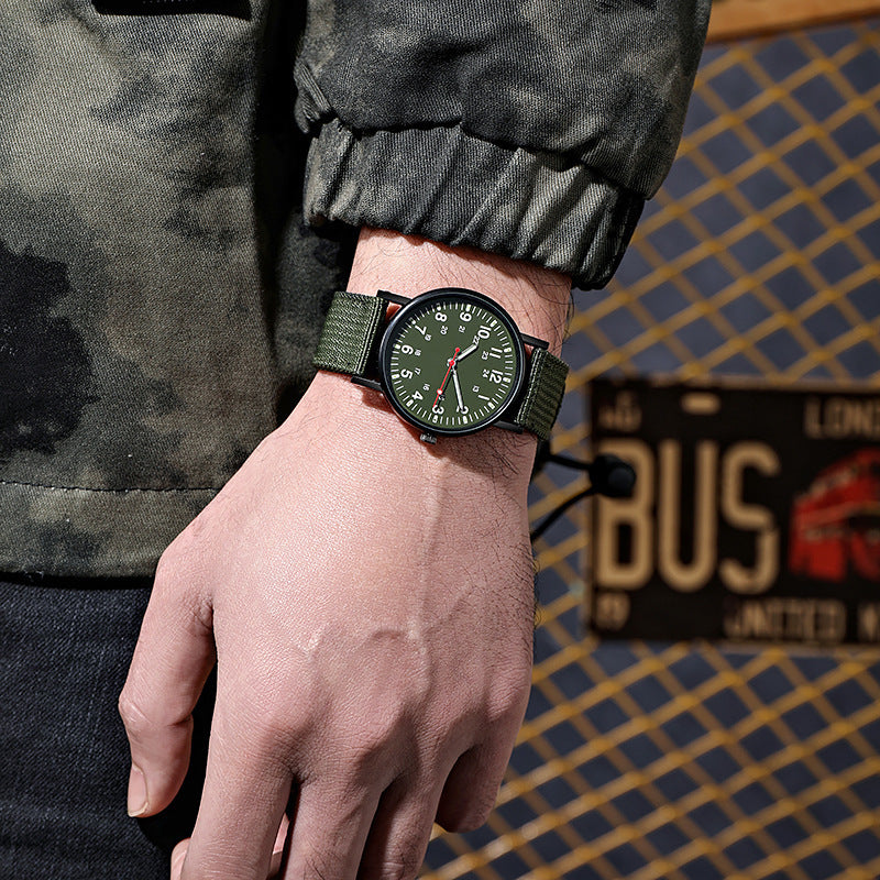 Mens Military Style Quartz Watch with Canvas Strap