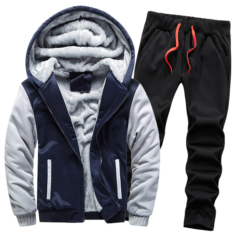 Men's thickened fleece-lined hoodie set