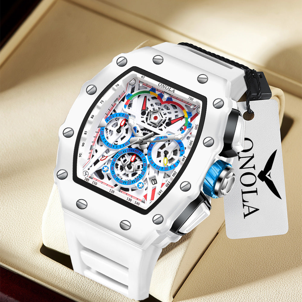 Multifunctional Waterproof Quartz Watch with Silicone Strap