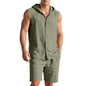 Men's Linen Hooded Vest and Shorts Set