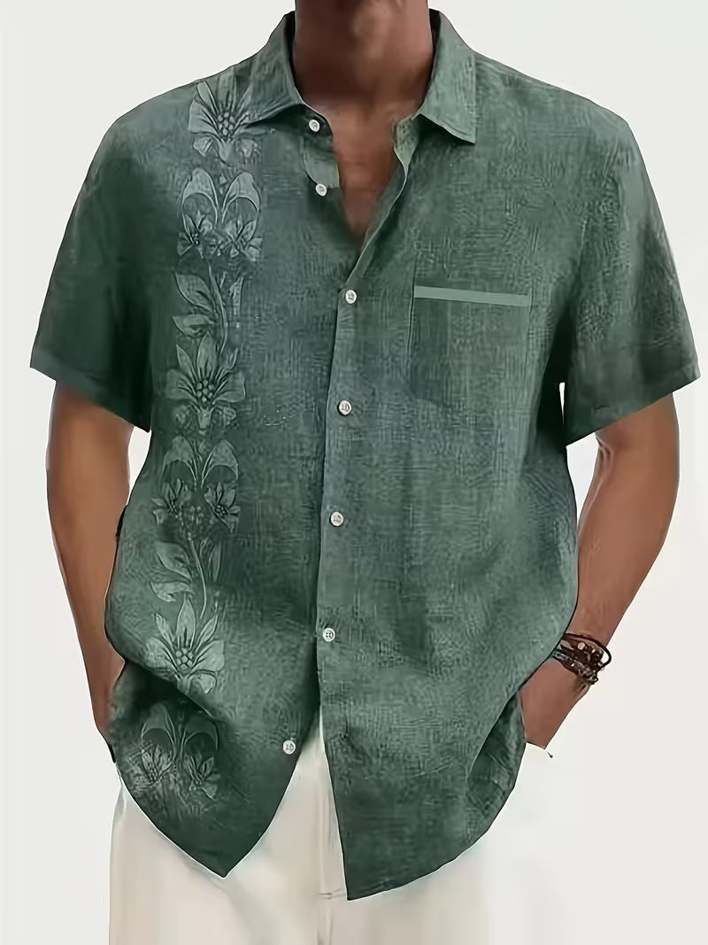 Summer European and American Printed Short-Sleeved Shirt Men's Loose Large Size Casual Lapel Shirt Top