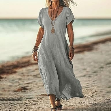Women's Cotton Linen A-Line Dress