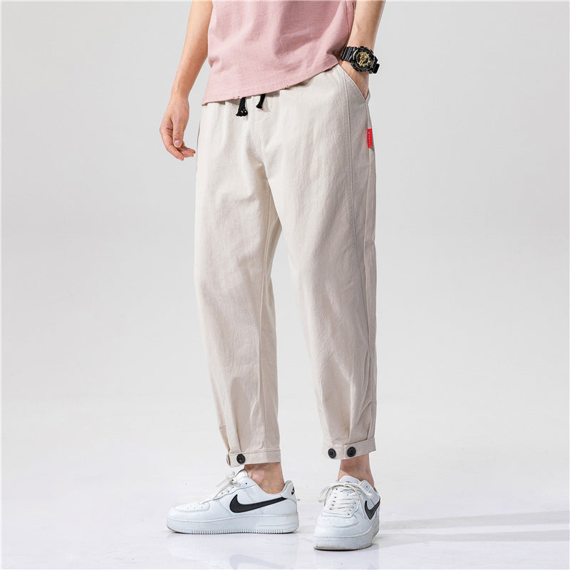 Straight Casual Trousers Loose Linen Cropped Sports Men's Pants