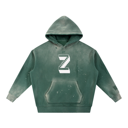 Vintage Washed Frayed Fleece Hoodie