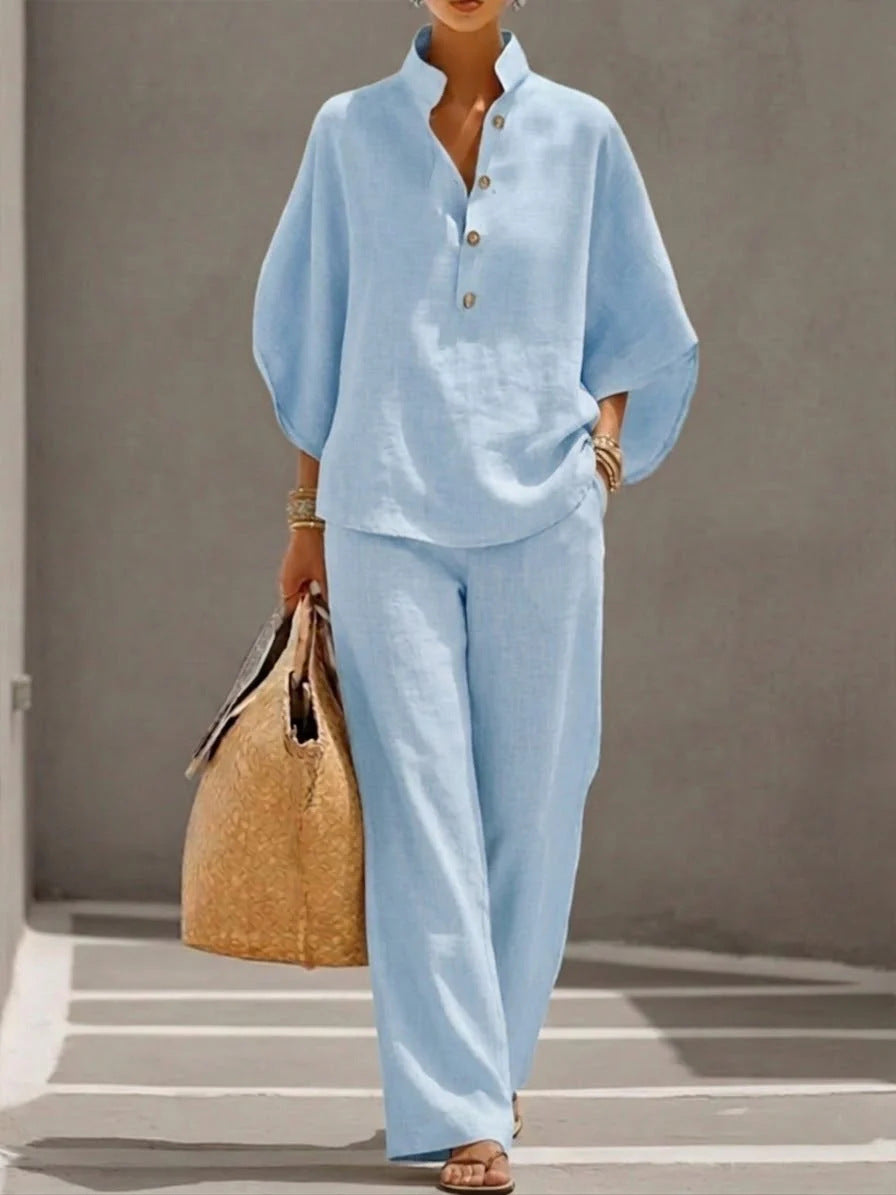 Linen Batwing Sleeve Shirt and Pants Set