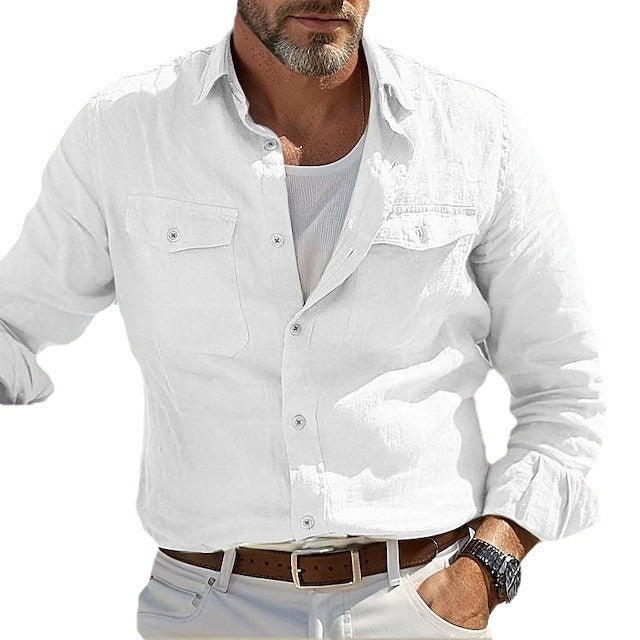 Men's Casual Cotton Blend Shirt with Double Pockets