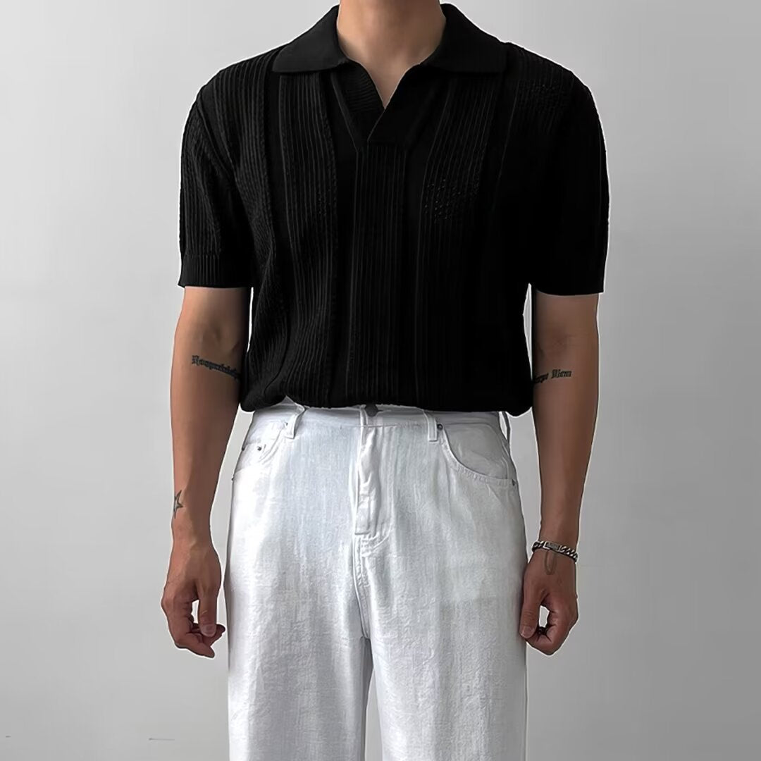 Hollow Mesh Knit Mens Polo Shirt