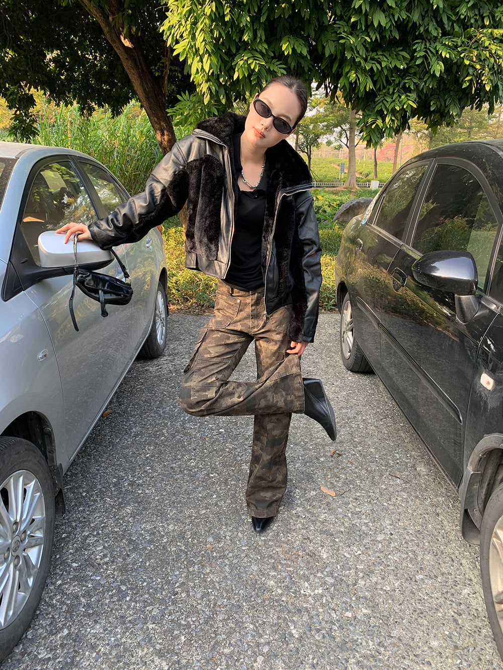 Versatile flared camouflage cargo pants for women