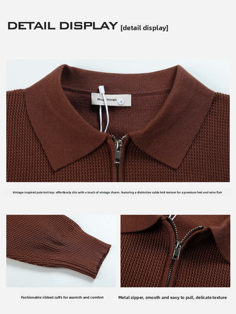 Mens Long Sleeve Knitted Polo Shirt