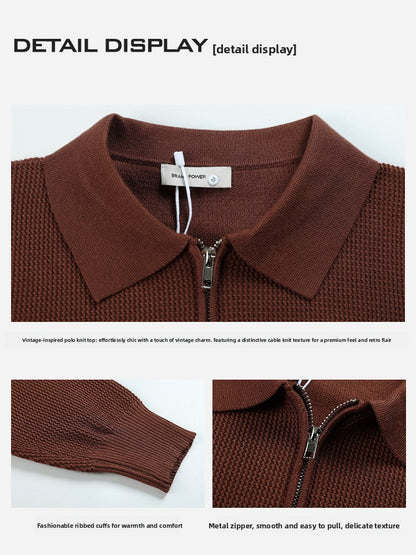 Mens Long Sleeve Knitted Polo Shirt