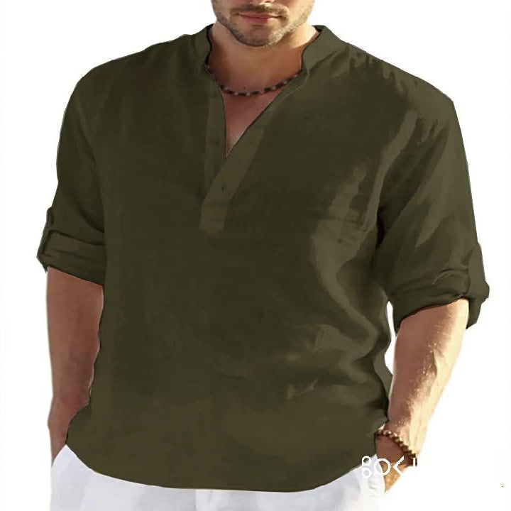 Men's Linen Long Sleeve Shirt Wrinkle Resistant Casual Wear