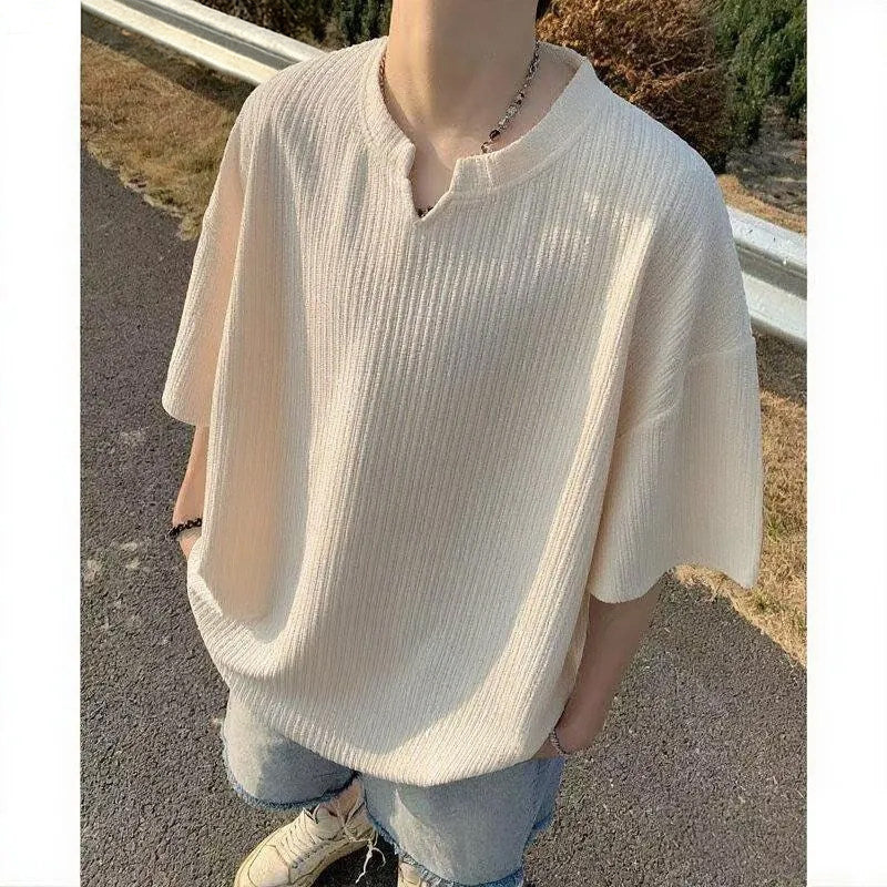 Textured Ice Silk Short Sleeve T-Shirt for Men