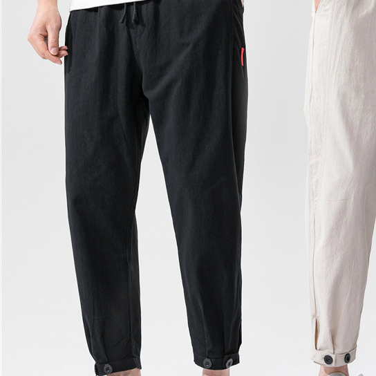 Straight Casual Trousers Loose Linen Cropped Sports Men's Pants