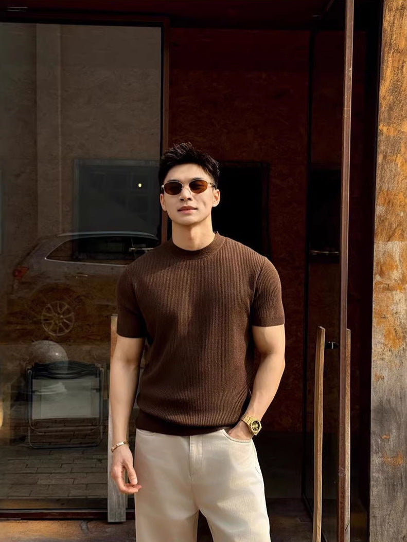 Classic Round Neck Knitted T-Shirt for Men