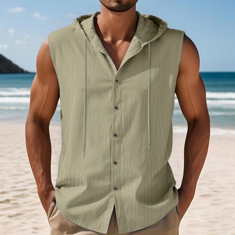 Men's Linen Hooded Vest Sleeveless Casual
