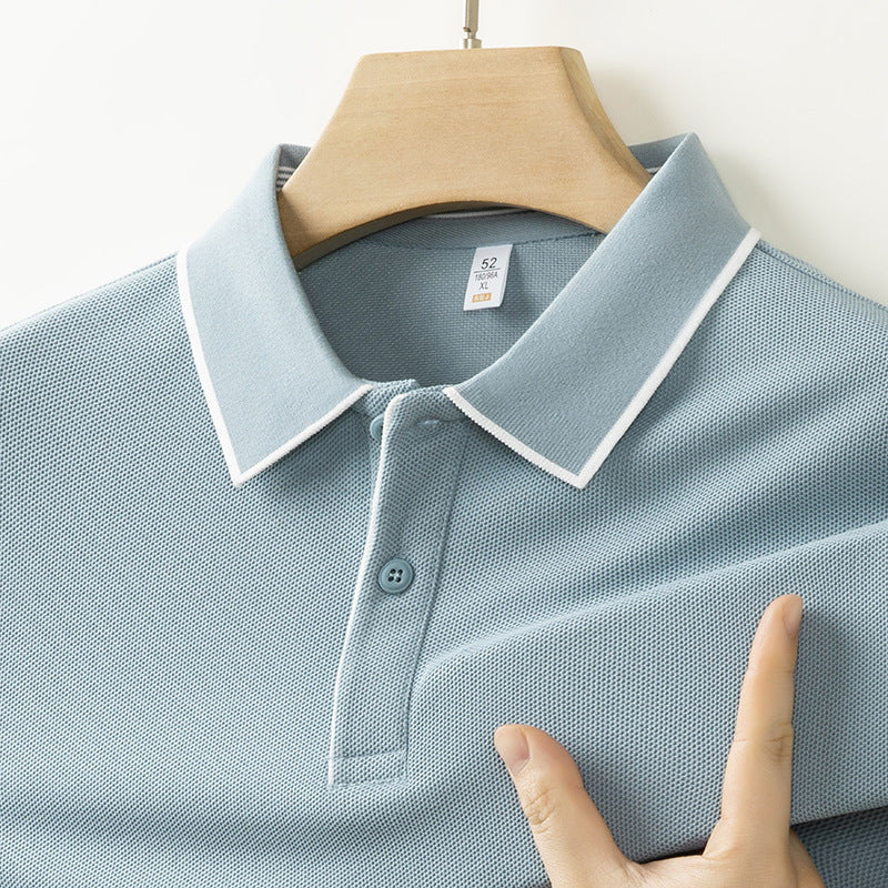 Mens Solid Color Lapel Polo Shirt