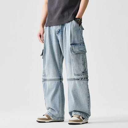 Men Multi Pocket Spliced Denim Pants