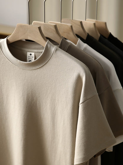 Heavyweight Brushed Cotton T-Shirt Men Vintage Style