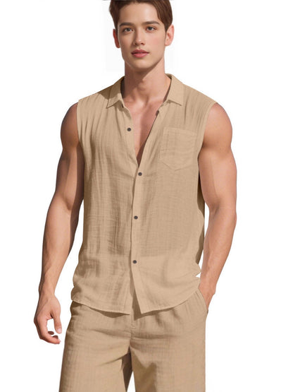 Men's Sleeveless Linen Shirt Vest