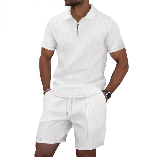 Men's Waffle Knit Short Sleeve T-Shirt and Shorts Set