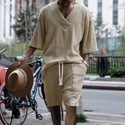 Men's Casual Knit Short Sleeve Top and Shorts