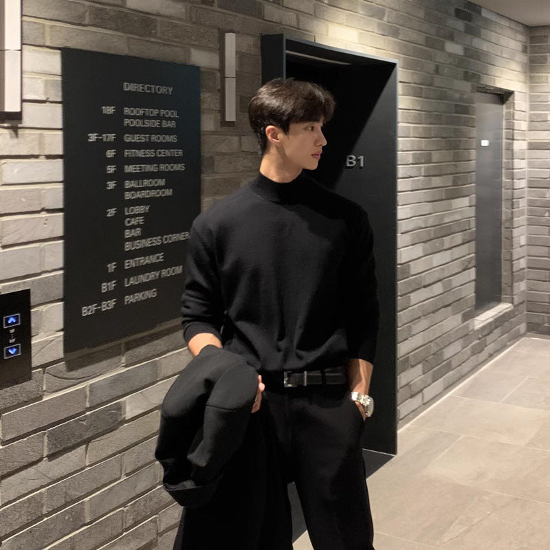 Men's Velvet Half Turtleneck Long Sleeve Shirt
