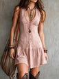 Sleeveless U-Neck Button Dress