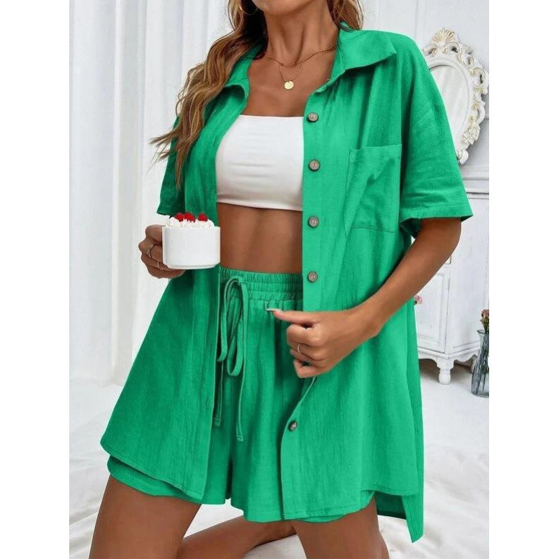Casual Short Sleeve Shirt and Shorts Set