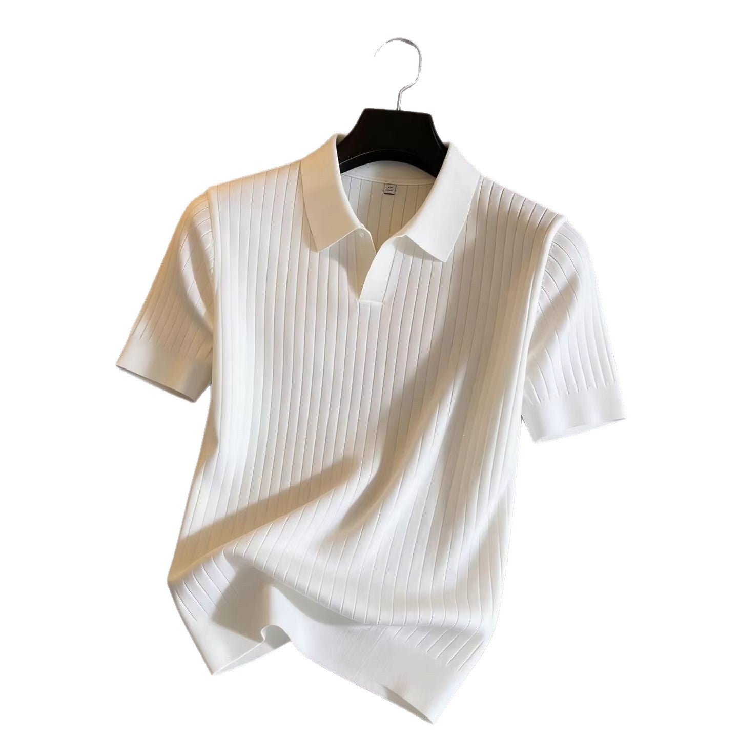 Striped Knit Mens Short Sleeve Polo Shirt