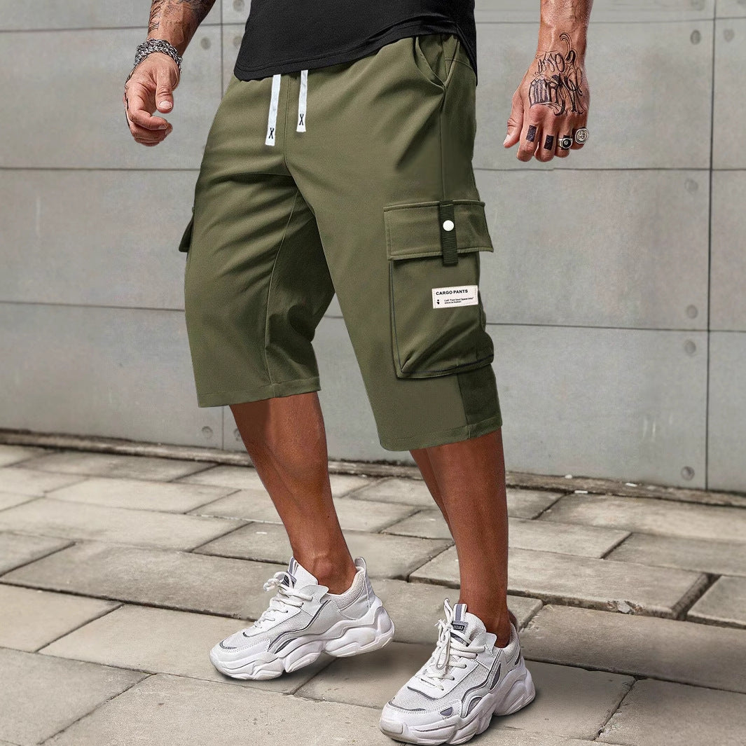 Mens Summer Cargo Shorts Straight Cropped Pants