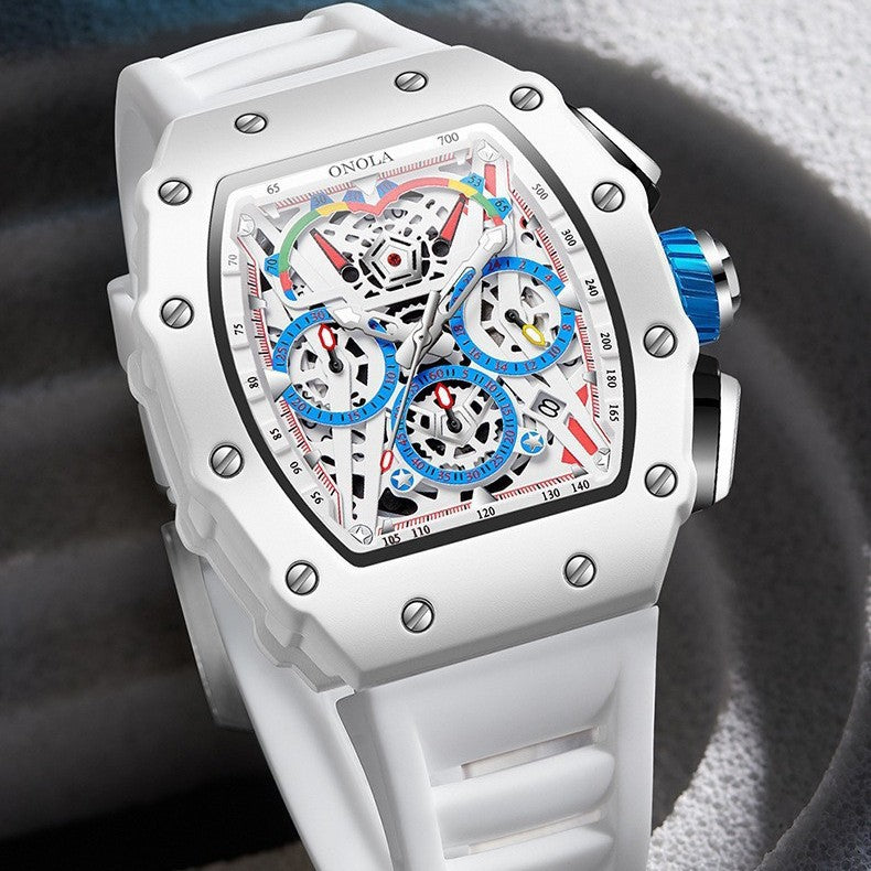 Multifunctional Waterproof Quartz Watch with Silicone Strap